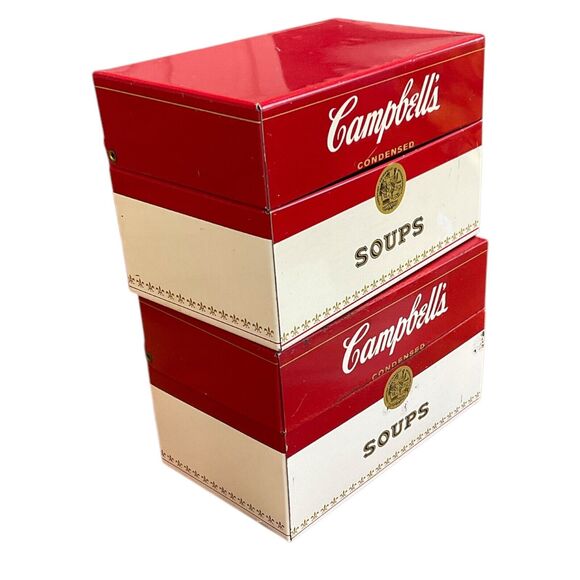 Vintage Campbells Soup Metal Recipe Holders Two Storage Boxes Empty - Picture 3 of 7